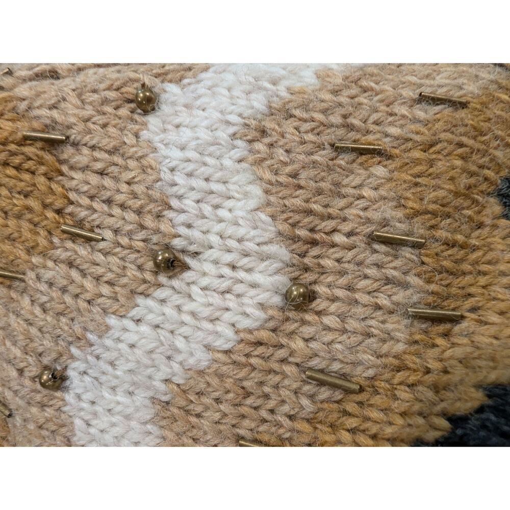 J. Jill Large Gray Brown Wool Knit Sweater Long Sleeve Crew Neck Embellished L - Picture 13 of 14